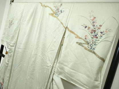 平和屋着物●訪問着　駒刺繍　草花文　金彩　上代45万　仮絵羽　正絹　逸品　未使用　DABI9162ud