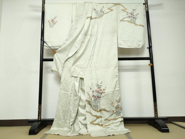 平和屋着物●訪問着　駒刺繍　草花文　金彩　上代45万　仮絵羽　正絹　逸品　未使用　DABI9162ud
