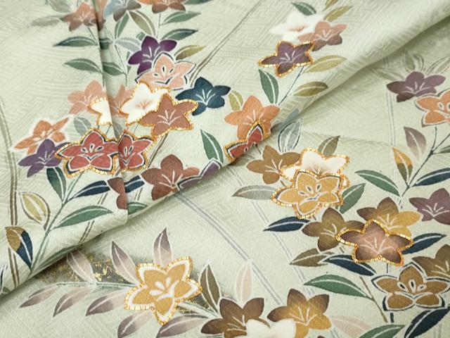 平和屋着物●訪問着　駒刺繍　草花文　金彩　上代45万　仮絵羽　正絹　逸品　未使用　DABI9162ud