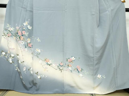 平和屋着物●訪問着　友禅　枝花文　暈し染め　正絹　逸品　DABI9165ud