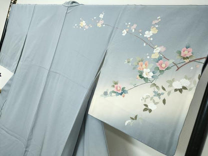 平和屋着物●訪問着　友禅　枝花文　暈し染め　正絹　逸品　DABI9165ud