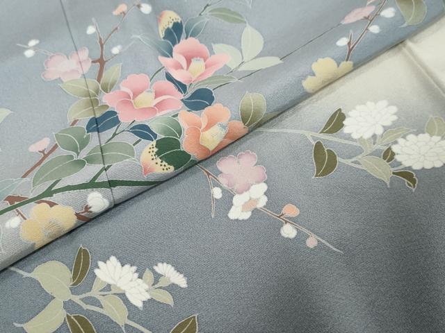 平和屋着物●訪問着　友禅　枝花文　暈し染め　正絹　逸品　DABI9165ud