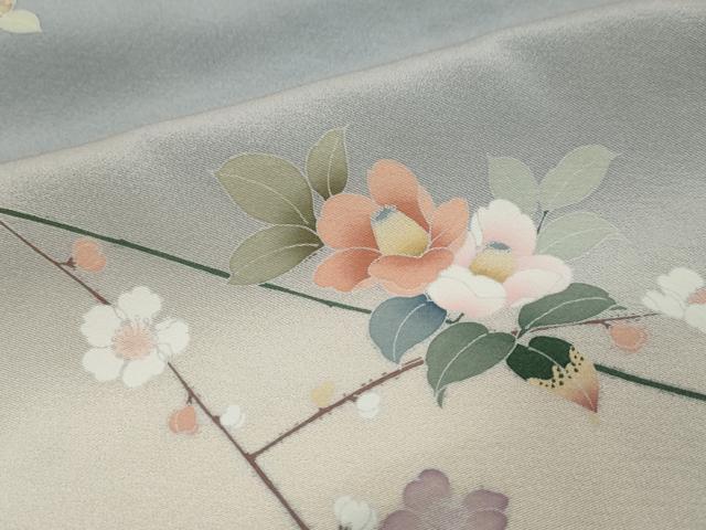 平和屋着物●訪問着　友禅　枝花文　暈し染め　正絹　逸品　DABI9165ud