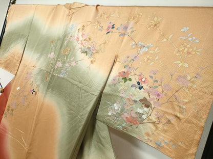平和屋着物●訪問着　風景花鳥文　暈し染め　金彩　正絹　逸品　DABI9167ud