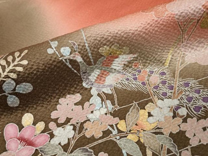平和屋着物●訪問着　風景花鳥文　暈し染め　金彩　正絹　逸品　DABI9167ud
