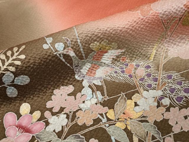 平和屋着物●訪問着　風景花鳥文　暈し染め　金彩　正絹　逸品　DABI9167ud
