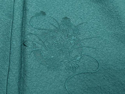 平和屋着物●中国三大刺繍　スワトウ刺繍　汕頭刺繍　総刺繍　無地絵羽訪問着　正倉院草花文　高麗納戸色　正絹　逸品　DABI9170ud