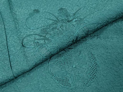 平和屋着物●中国三大刺繍　スワトウ刺繍　汕頭刺繍　総刺繍　無地絵羽訪問着　正倉院草花文　高麗納戸色　正絹　逸品　DABI9170ud