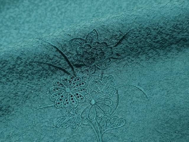 平和屋着物●中国三大刺繍　スワトウ刺繍　汕頭刺繍　総刺繍　無地絵羽訪問着　正倉院草花文　高麗納戸色　正絹　逸品　DABI9170ud