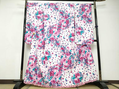 平和屋着物●mezzo piano　メゾピアノ　振袖　草花文　金彩　洗える着物　DABI9172ud