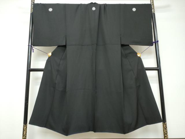 平和屋着物●男性　黒紋付　正絹　逸品　DABI9173ud