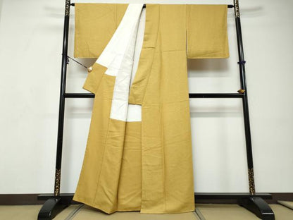 平和屋着物●上質な色無地　草花地紋　芥子色　正絹　逸品　DABI9178ud