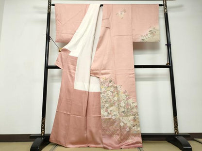 平和屋着物●訪問着　草花籬文　暈し染め　金彩　正絹　逸品　DABI9180ud