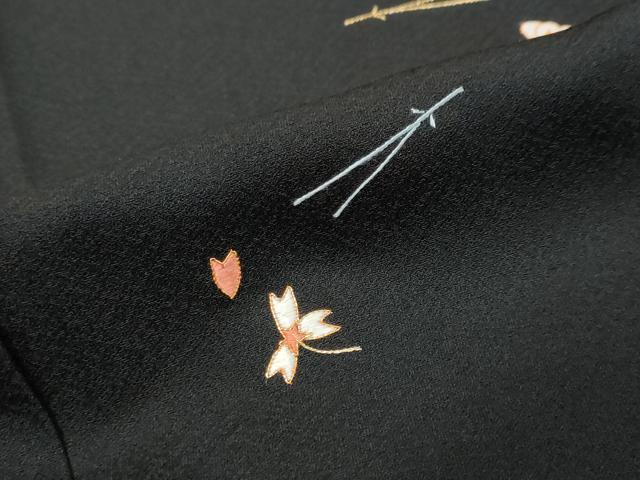平和屋着物●訪問着　総刺繍　花籠文　黒地　金糸　正絹　逸品　未使用　DABI9183ud