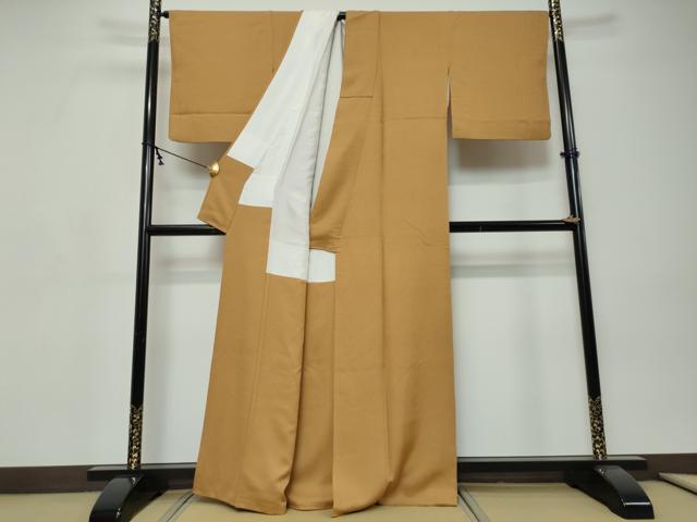 平和屋着物●本加賀友禅作家　毎田仁郎監修　色無地　草花地紋　紅鬱金色　正絹　逸品　DABI9184ud