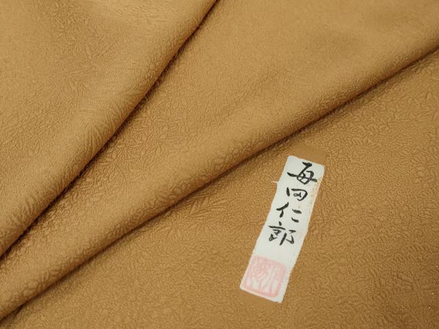 平和屋着物●本加賀友禅作家　毎田仁郎監修　色無地　草花地紋　紅鬱金色　正絹　逸品　DABI9184ud