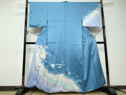 平和屋着物●訪問着　熨斗草花文　暈し染め　銀彩　正絹　逸品　DABI9185ud
