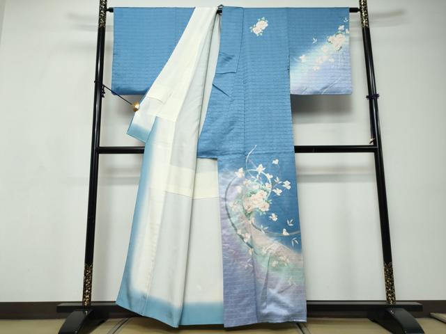 平和屋着物●訪問着　熨斗草花文　暈し染め　銀彩　正絹　逸品　DABI9185ud