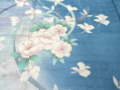 平和屋着物●訪問着　熨斗草花文　暈し染め　銀彩　正絹　逸品　DABI9185ud