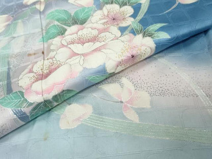 平和屋着物●訪問着　熨斗草花文　暈し染め　銀彩　正絹　逸品　DABI9185ud