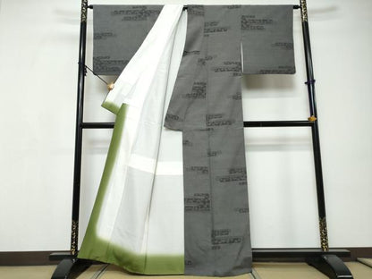 平和屋着物●本塩沢　110亀甲　エ霞草花文　正絹　逸品　DABI9196ud