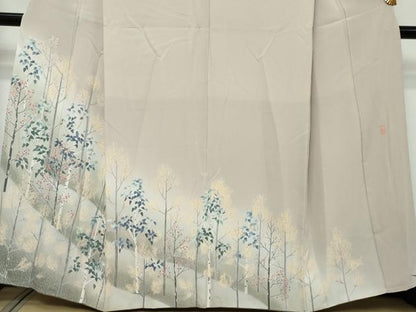 平和屋着物●訪問着　友禅作家物　樹林文　暈し染め　正絹　逸品　DABI9197ud