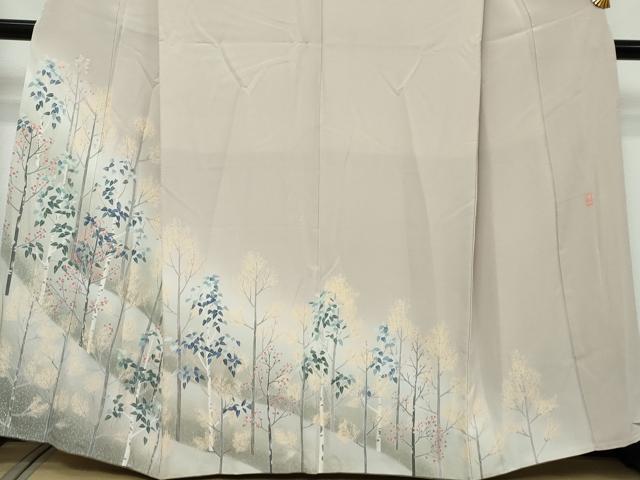 平和屋着物●訪問着　友禅作家物　樹林文　暈し染め　正絹　逸品　DABI9197ud
