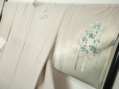 平和屋着物●訪問着　友禅作家物　樹林文　暈し染め　正絹　逸品　DABI9197ud