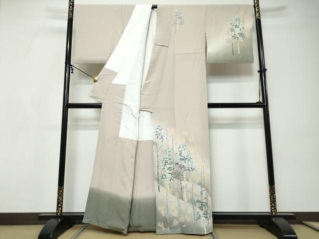 平和屋着物●訪問着　友禅作家物　樹林文　暈し染め　正絹　逸品　DABI9197ud