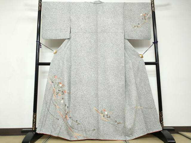 平和屋着物●訪問着　扇面草花文　たたき染め　金彩　正絹　逸品　DABI9198ud