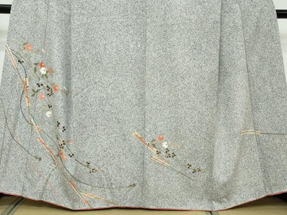 平和屋着物●訪問着　扇面草花文　たたき染め　金彩　正絹　逸品　DABI9198ud