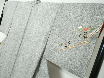 平和屋着物●訪問着　扇面草花文　たたき染め　金彩　正絹　逸品　DABI9198ud