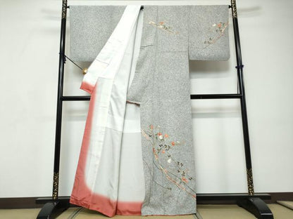 平和屋着物●訪問着　扇面草花文　たたき染め　金彩　正絹　逸品　DABI9198ud