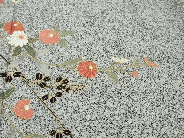 平和屋着物●訪問着　扇面草花文　たたき染め　金彩　正絹　逸品　DABI9198ud