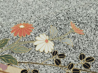 平和屋着物●訪問着　扇面草花文　たたき染め　金彩　正絹　逸品　DABI9198ud