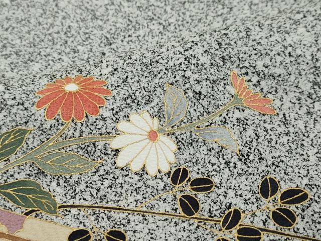平和屋着物●訪問着　扇面草花文　たたき染め　金彩　正絹　逸品　DABI9198ud