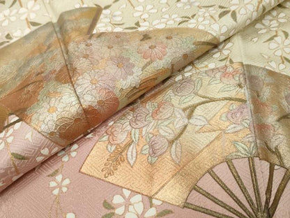 平和屋着物●訪問着　扇面草花文　暈し染め　金彩　松坂屋扱い　正絹　逸品　DABI9199ud