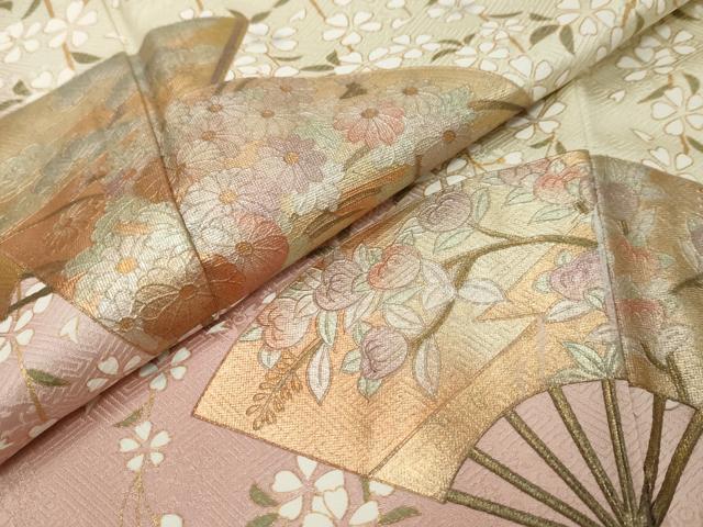 平和屋着物●訪問着　扇面草花文　暈し染め　金彩　松坂屋扱い　正絹　逸品　DABI9199ud