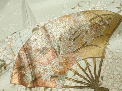 平和屋着物●訪問着　扇面草花文　暈し染め　金彩　松坂屋扱い　正絹　逸品　DABI9199ud