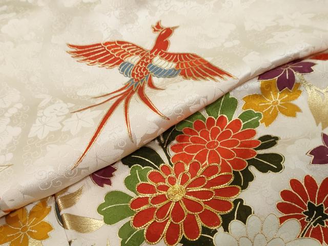 平和屋着物●豪華振袖　駒刺繍　鳳凰草花文　金彩　正絹　逸品　DABI9200ud