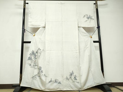 平和屋着物●訪問着　紬地　120亀甲　遠山人物風景文　正絹　逸品　DABI9210ud