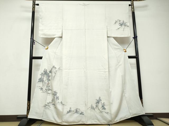 平和屋着物●訪問着　紬地　120亀甲　遠山人物風景文　正絹　逸品　DABI9210ud