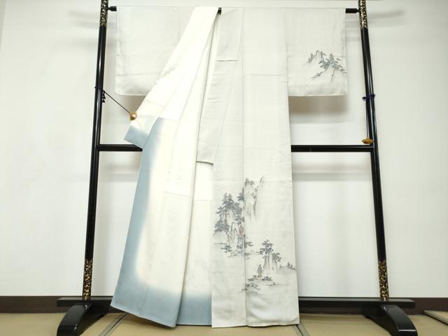 平和屋着物●訪問着　紬地　120亀甲　遠山人物風景文　正絹　逸品　DABI9210ud