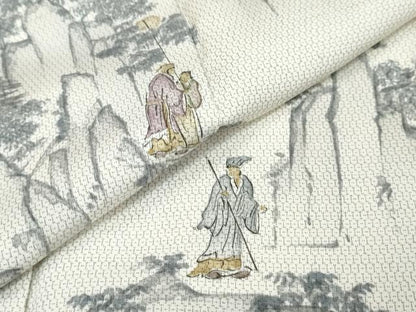 平和屋着物●訪問着　紬地　120亀甲　遠山人物風景文　正絹　逸品　DABI9210ud