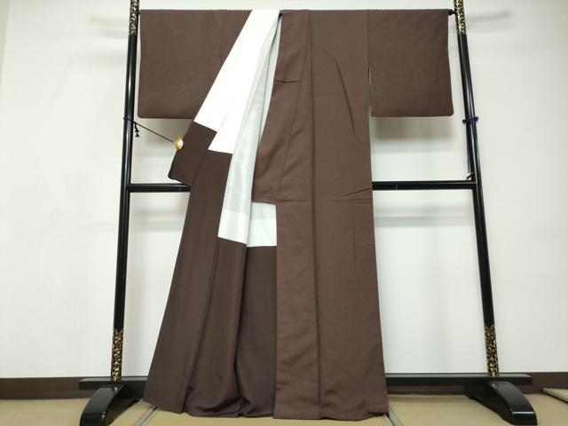 平和屋着物●結城紬　赤墨色　正絹　逸品　DABI9213ud