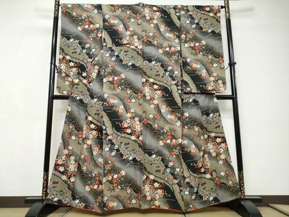 平和屋着物●小振袖　二尺袖　枝花文　金彩　正絹　逸品　DABI9216ud