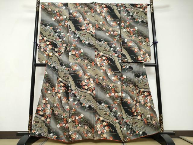 平和屋着物●小振袖　二尺袖　枝花文　金彩　正絹　逸品　DABI9216ud