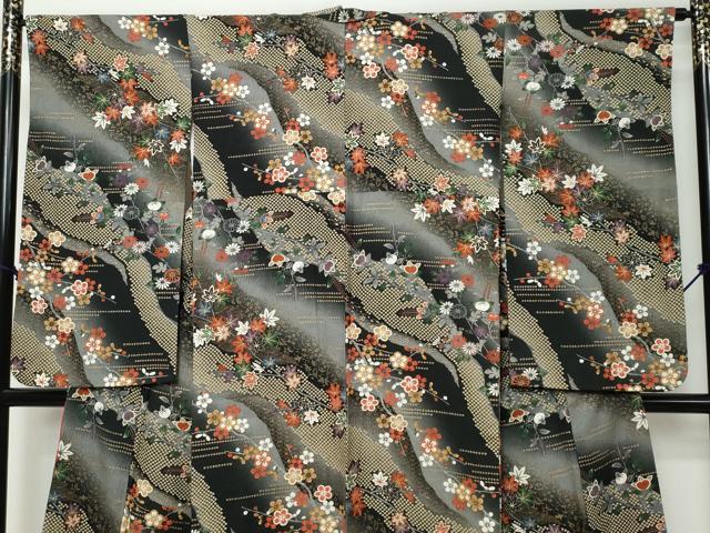 平和屋着物●小振袖　二尺袖　枝花文　金彩　正絹　逸品　DABI9216ud