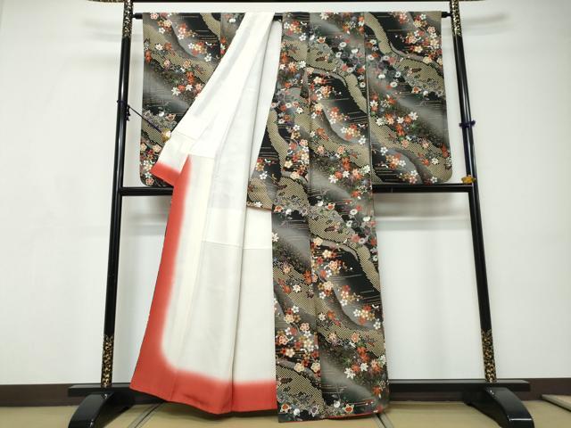 平和屋着物●小振袖　二尺袖　枝花文　金彩　正絹　逸品　DABI9216ud