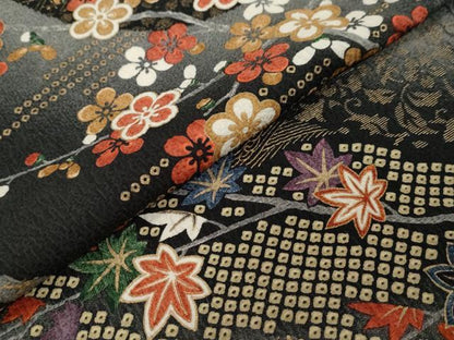 平和屋着物●小振袖　二尺袖　枝花文　金彩　正絹　逸品　DABI9216ud